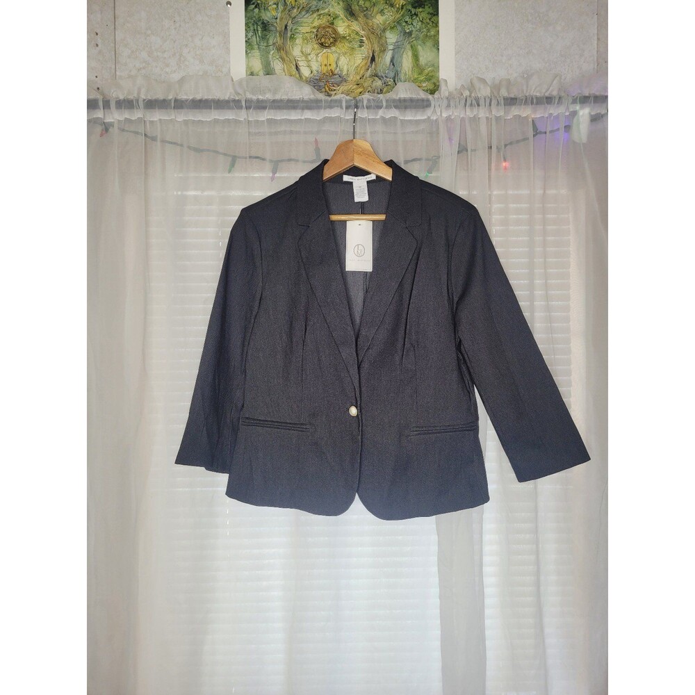 Linda Matthews Blazer Womens Medium Charcoal Heather Gray NEW